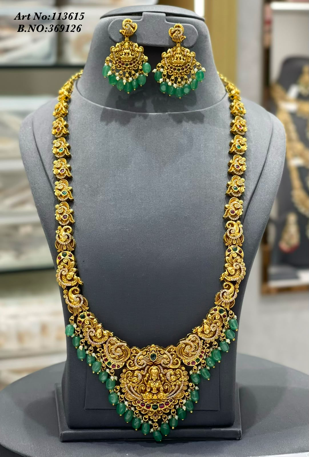 ✨ Goddess Lakshmi Antique Green Haram Set
