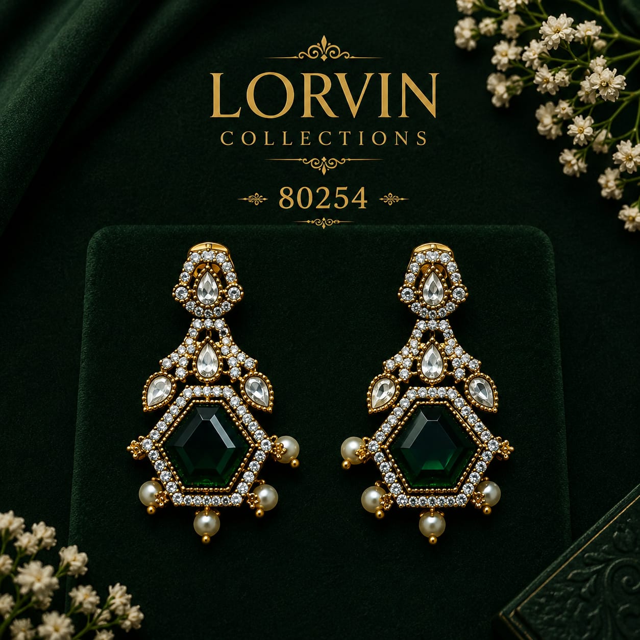 ✨ Regal Emerald Green Hexagonal Earrings 80254