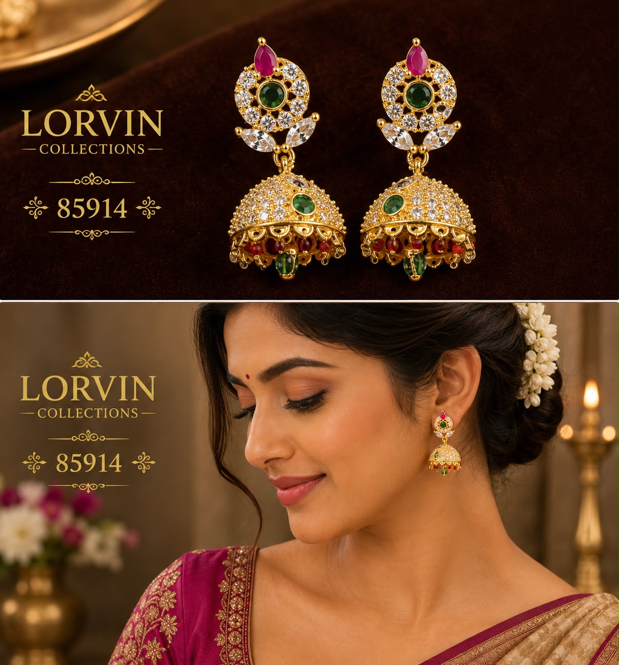 ✨ Majestic Royal Floral CZ Jhumka Earrings - 85914