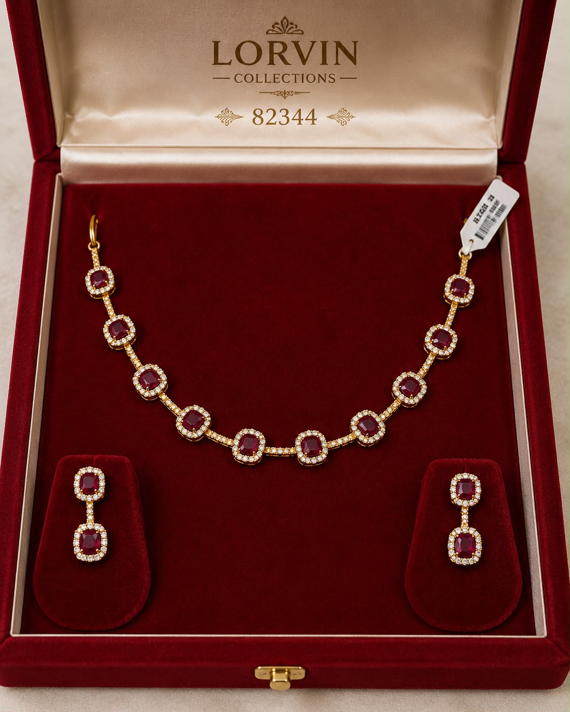 ✨ Royal Ruby Halo Necklace Set - 82344