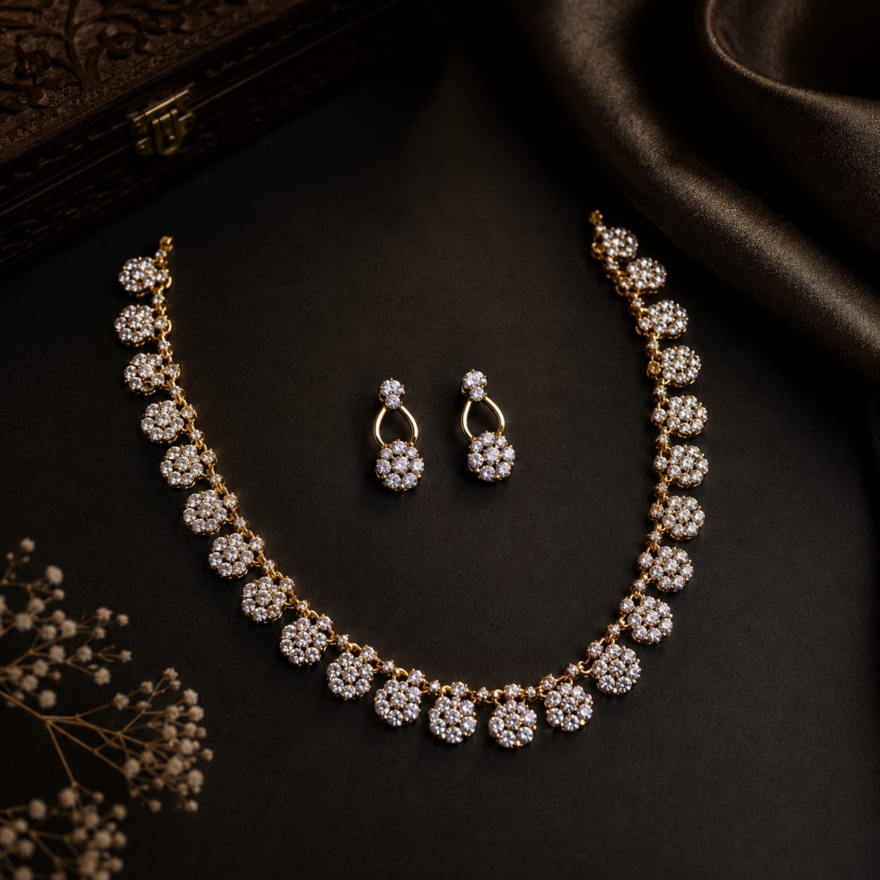 ✨ Sparkling Floral Blossom Necklace Set - 86824