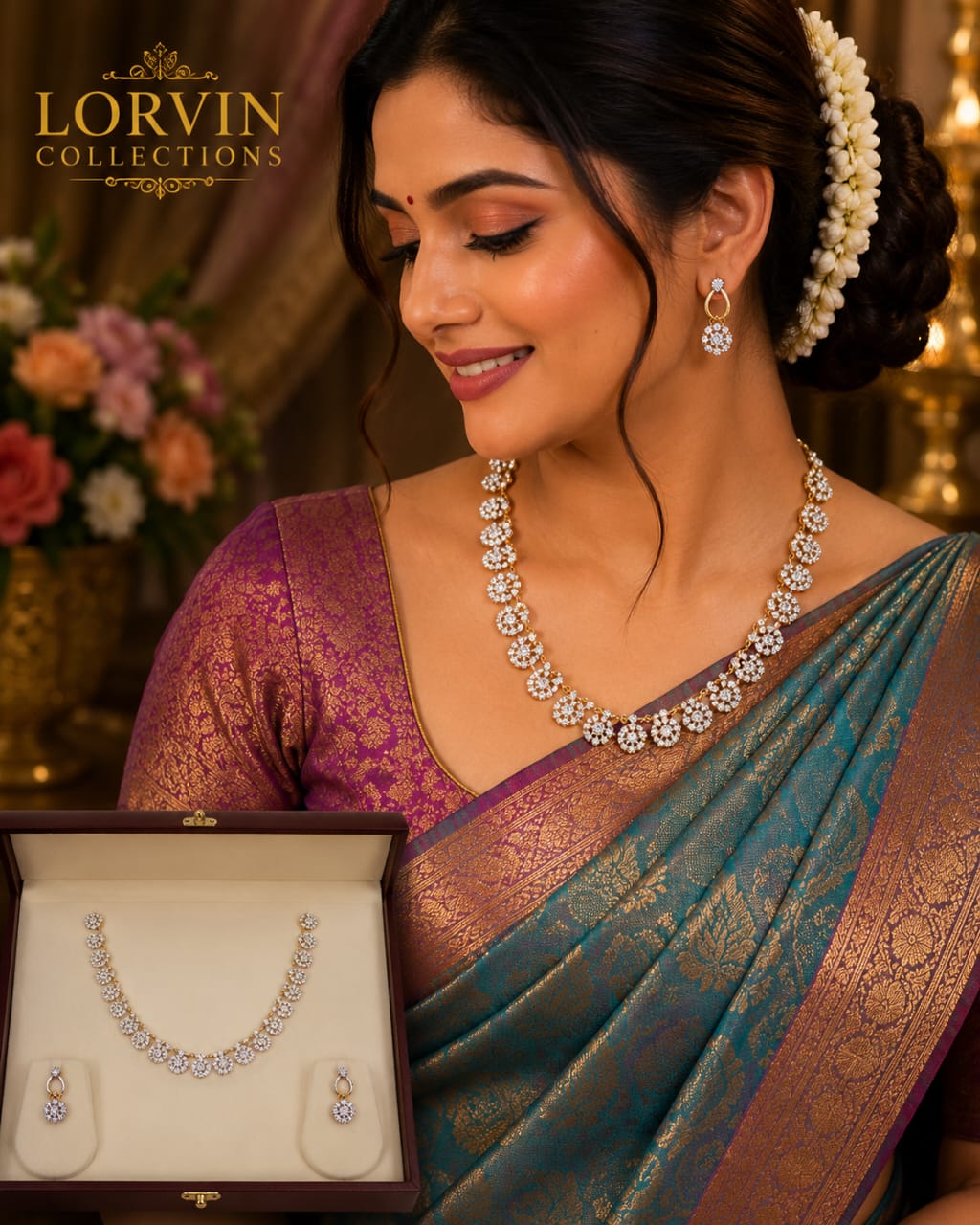 ✨ Sparkling Floral Blossom Necklace Set - 86824