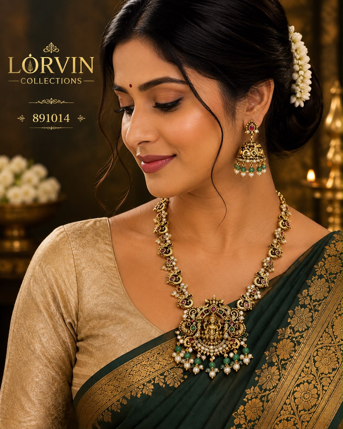 ✨ Divine Lakshmi Temple Gold Necklace 891014