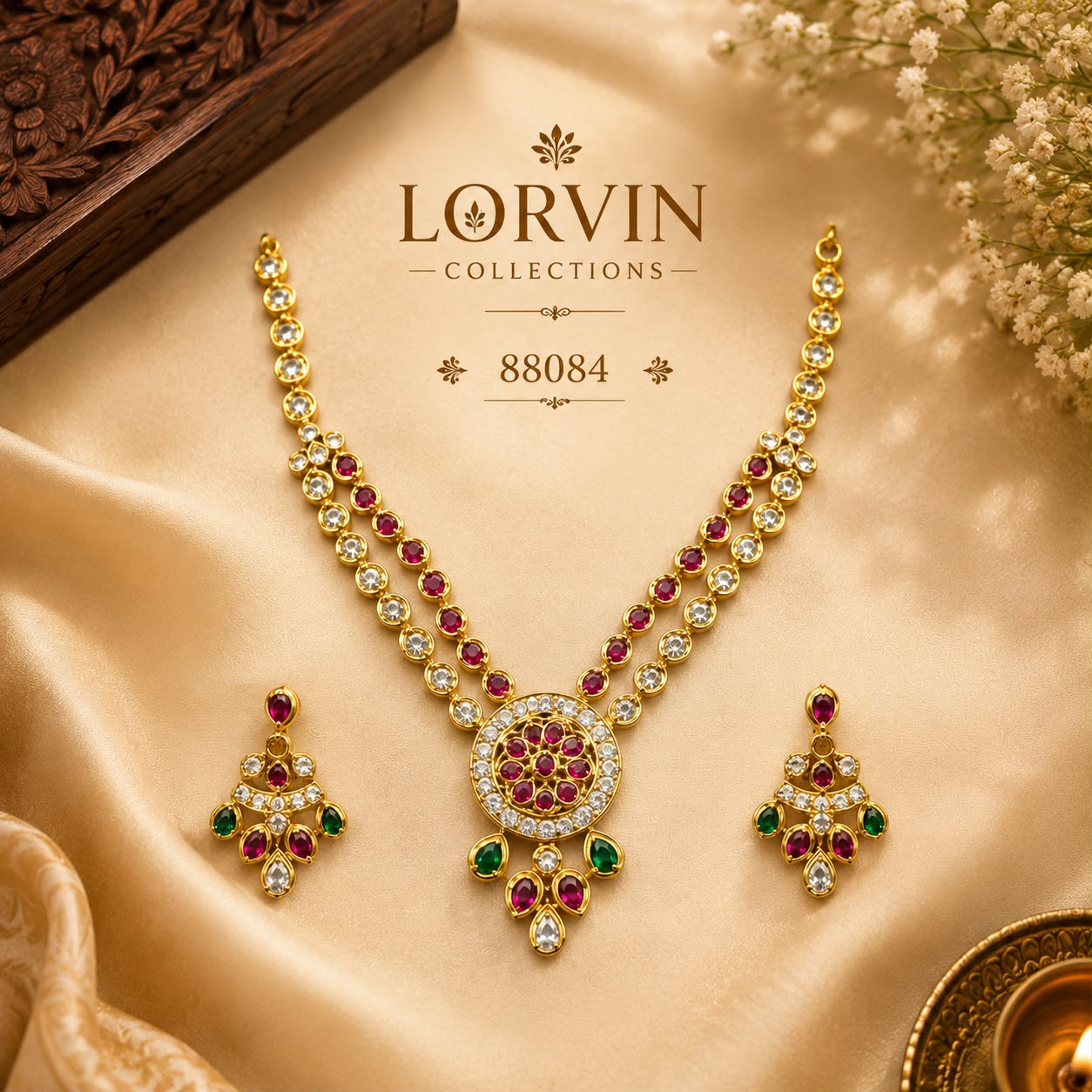 ✨ Radiant Ruby Emerald Layered Necklace Set 88084