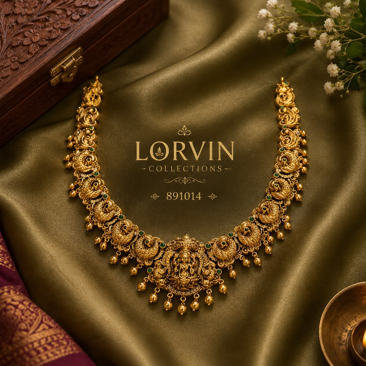 🌺 Antique Lakshmi Peacock Temple Necklace 891014