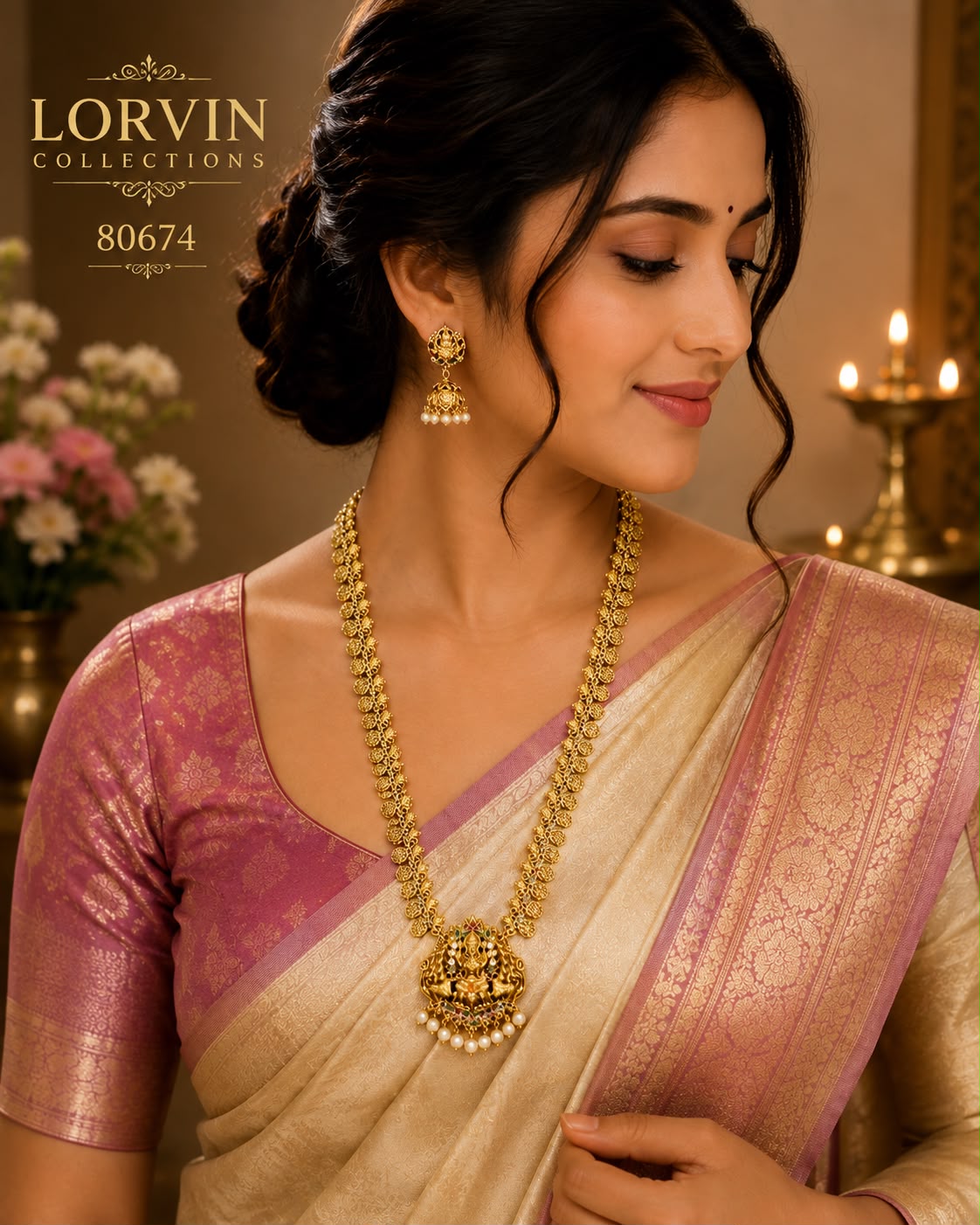 Antique Gold Goddess Lakshmi Necklace Set – 80674