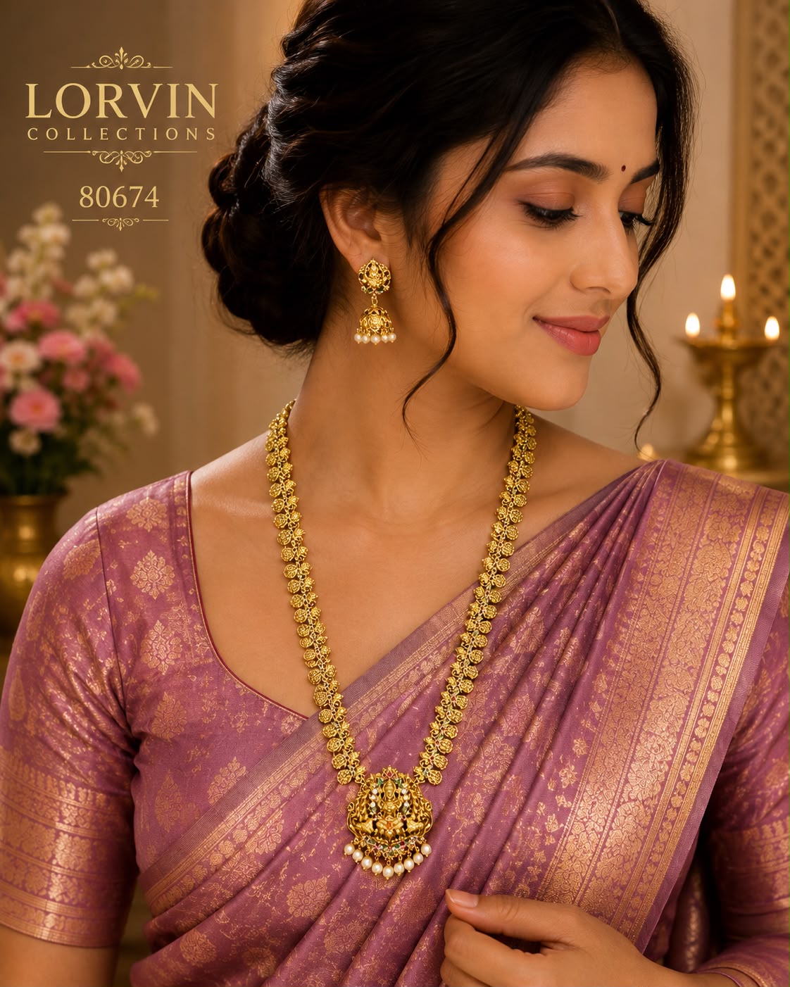 Antique Gold Goddess Lakshmi Necklace Set – 80674