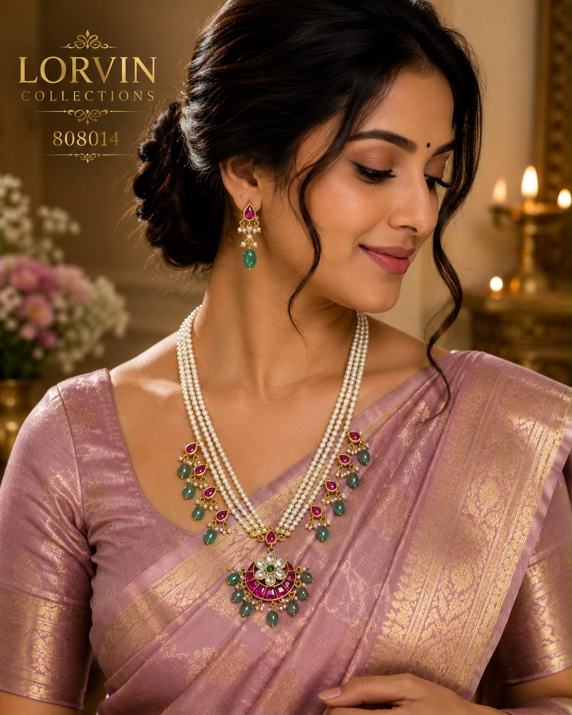 Kundan Ruby Pearl Beaded Necklace Set – 808014