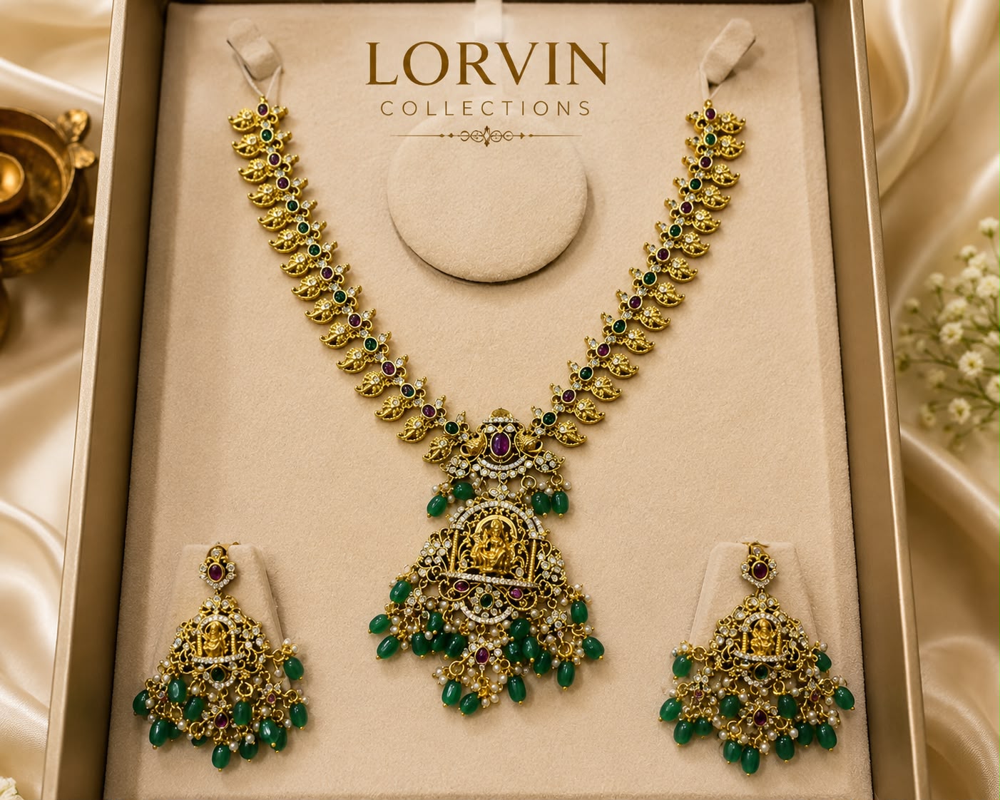 Antique Gold Lakshmi Mango Motif Necklace Set – 855114