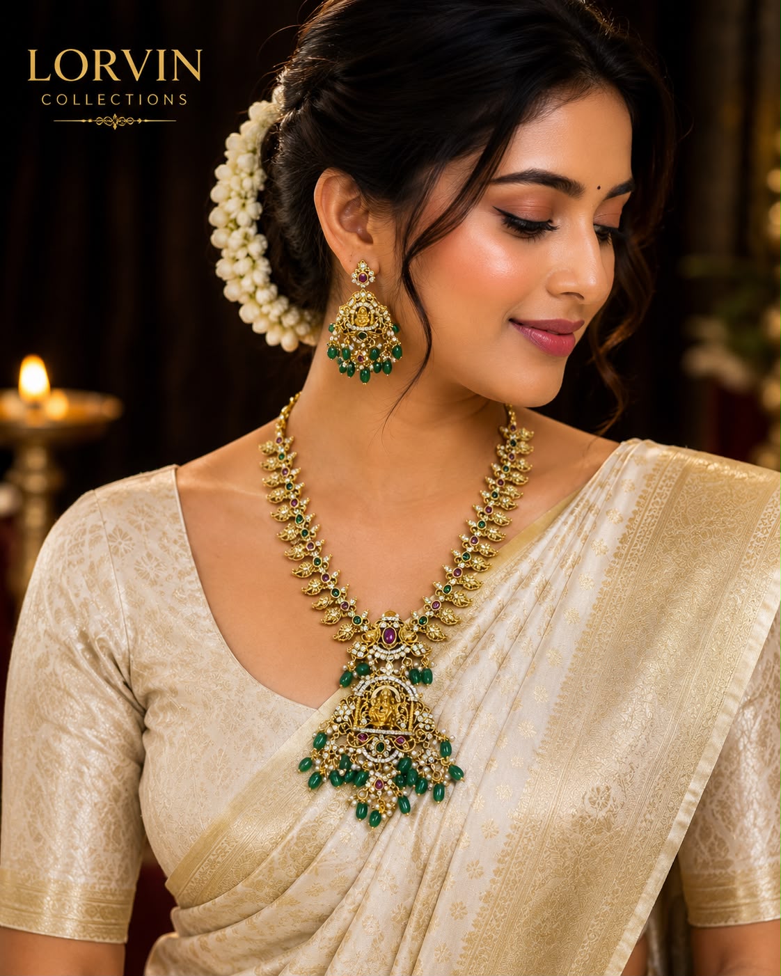 Antique Gold Lakshmi Mango Motif Necklace Set – 855114