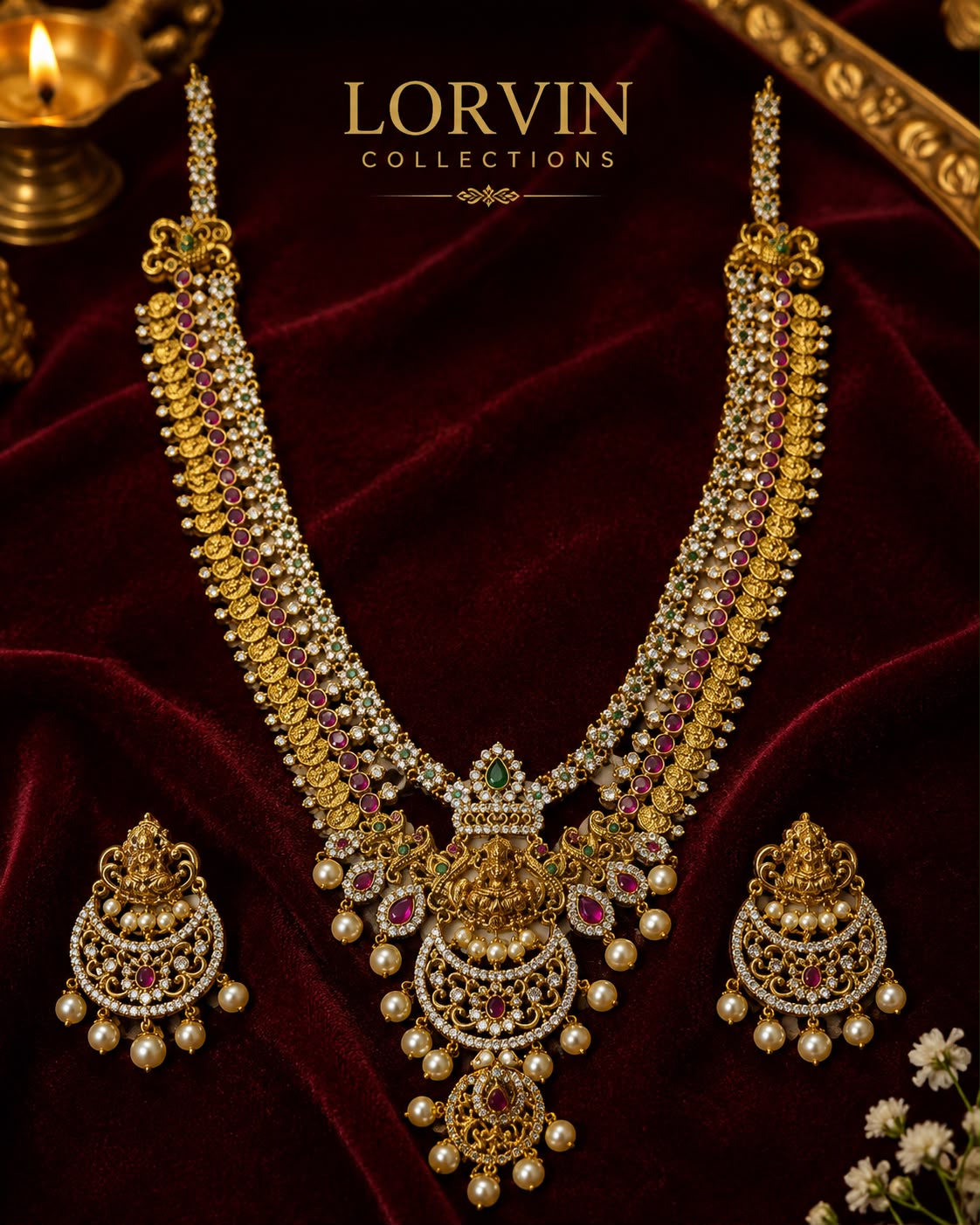 Antique Gold Lakshmi Chandbali Haram Set – 897514