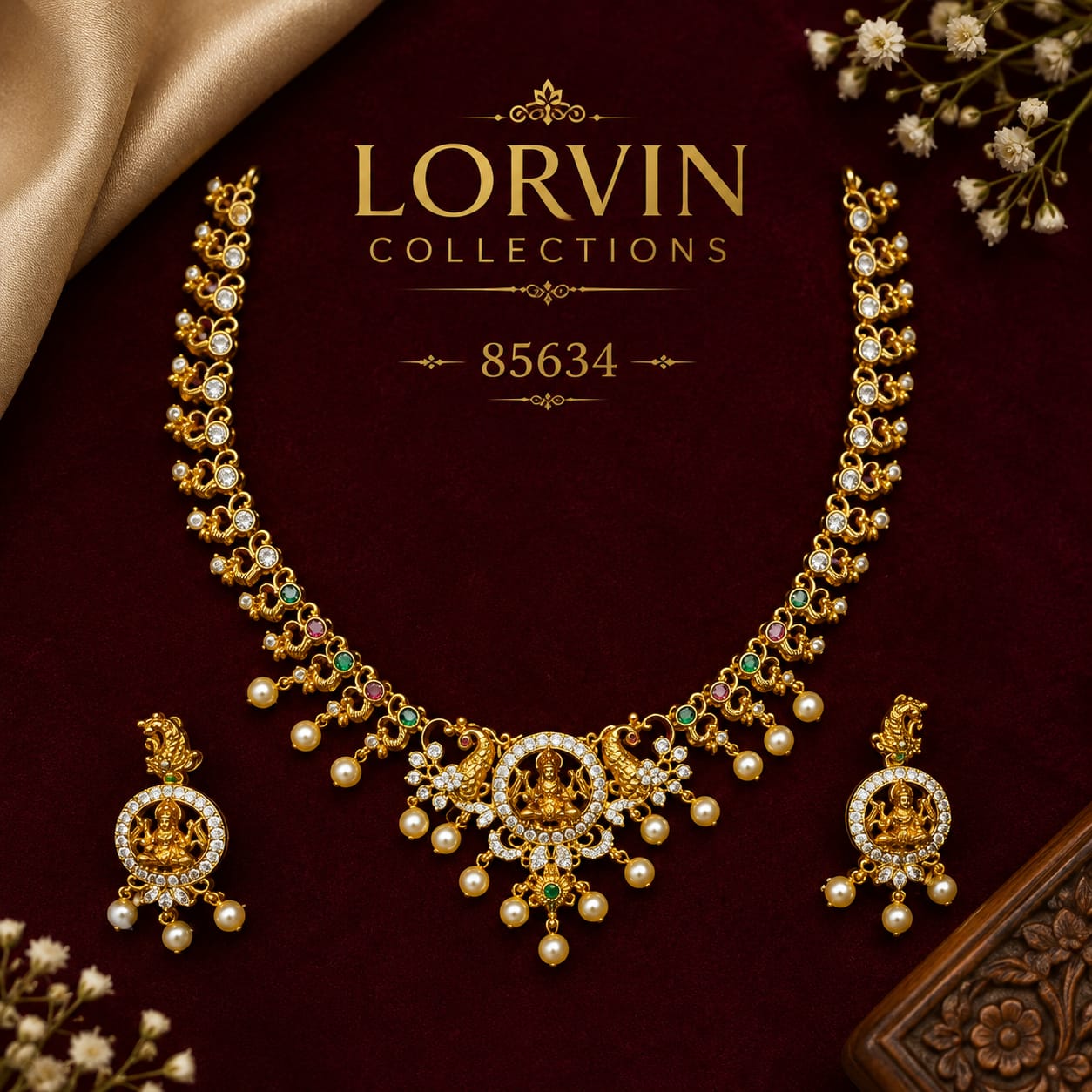 Antique Gold Lakshmi Peacock Necklace Set – 85634