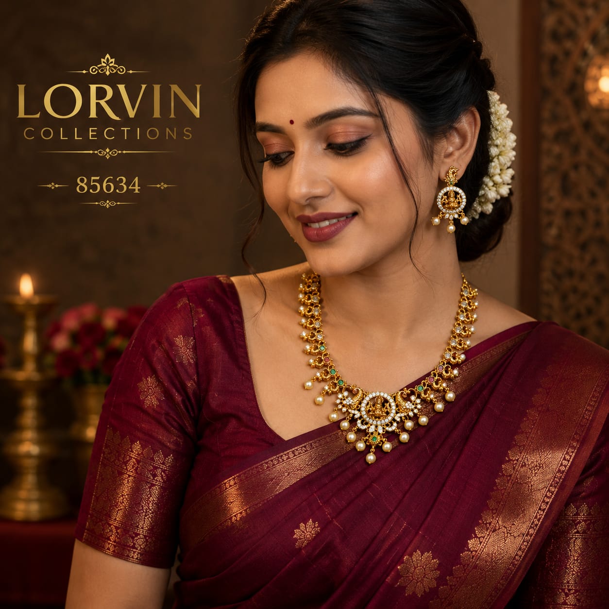 Antique Gold Lakshmi Peacock Necklace Set – 85634