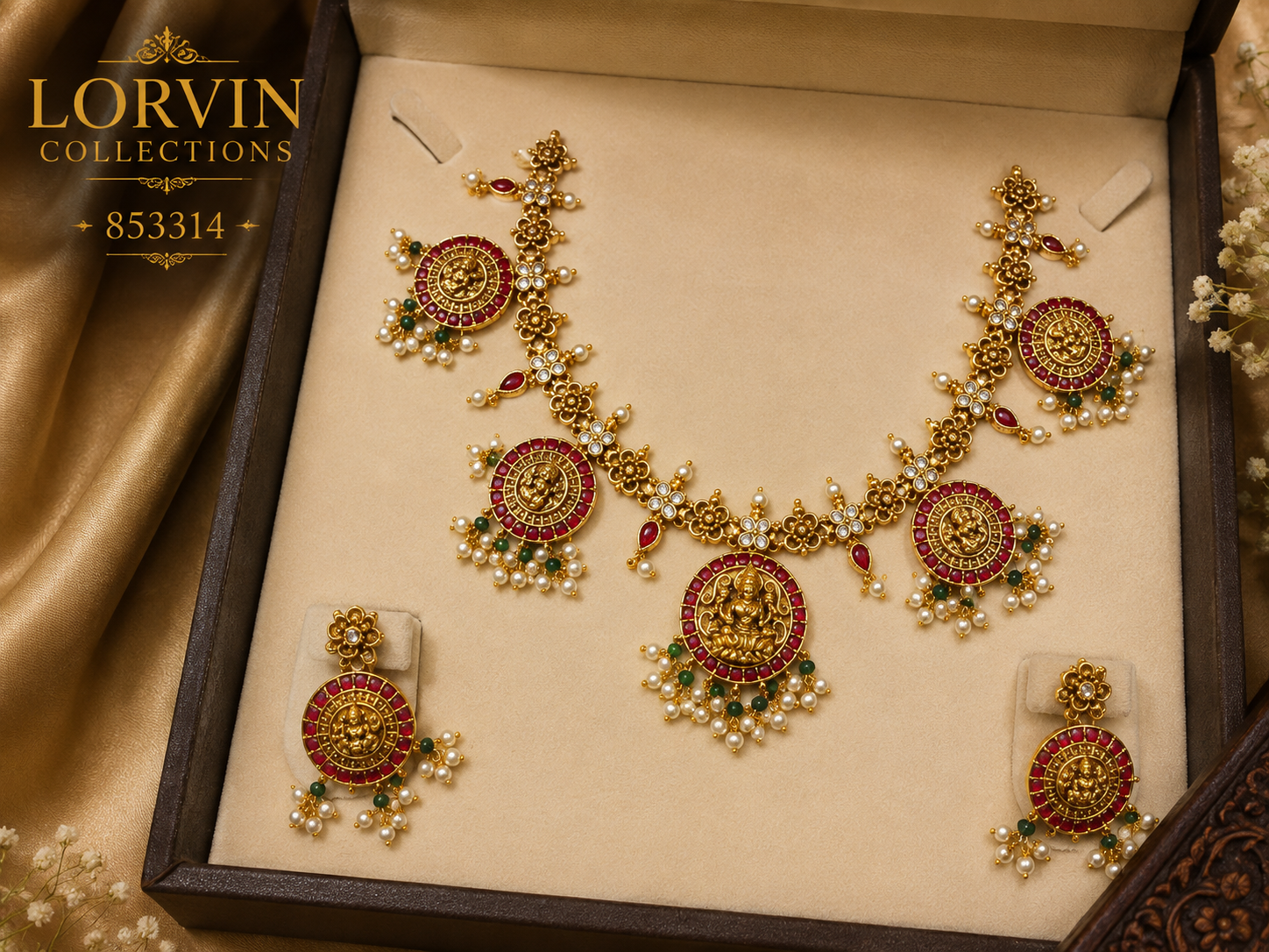 Antique Gold Lakshmi Coin Medallion Necklace Set – 853314