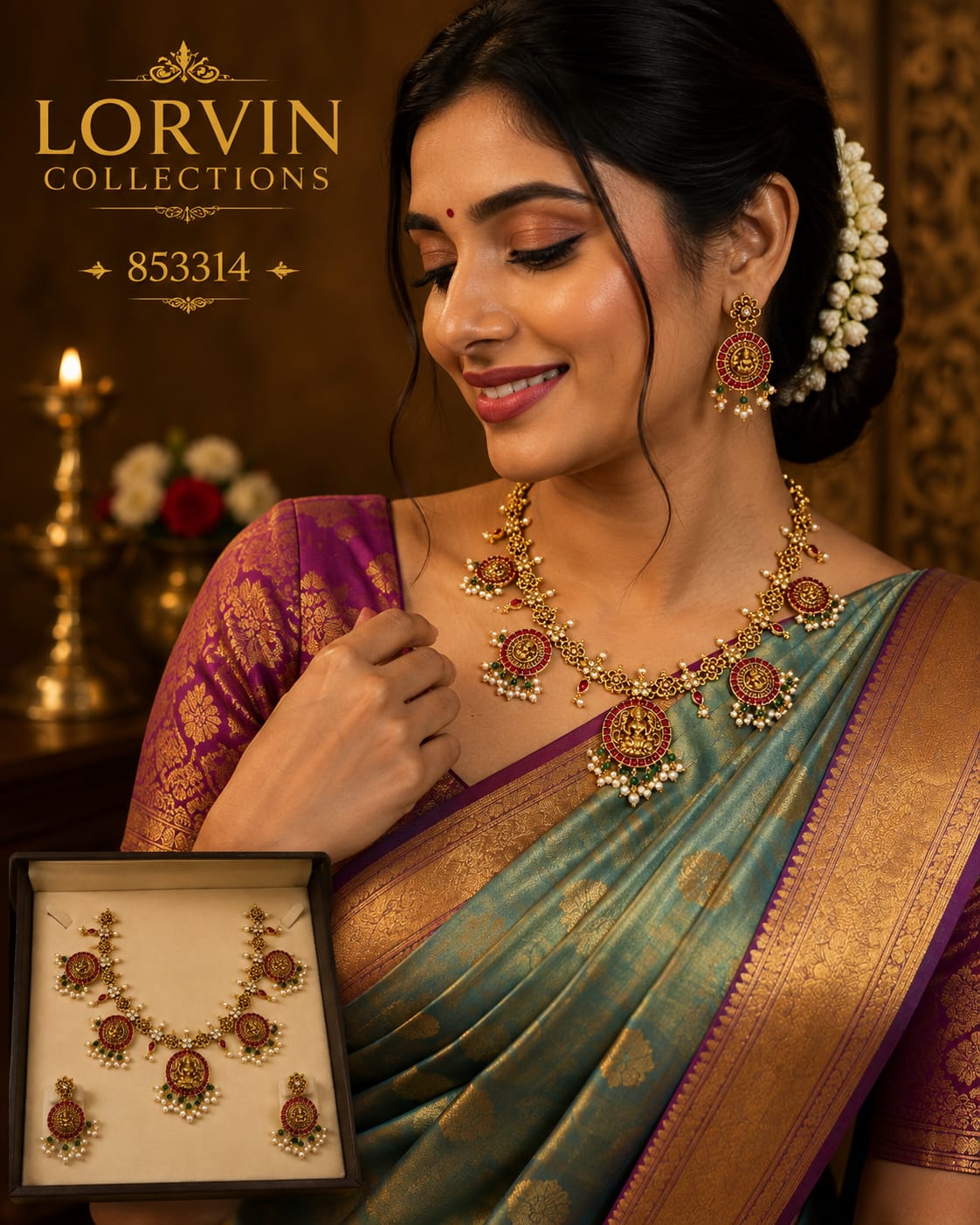 Antique Gold Lakshmi Coin Medallion Necklace Set – 853314
