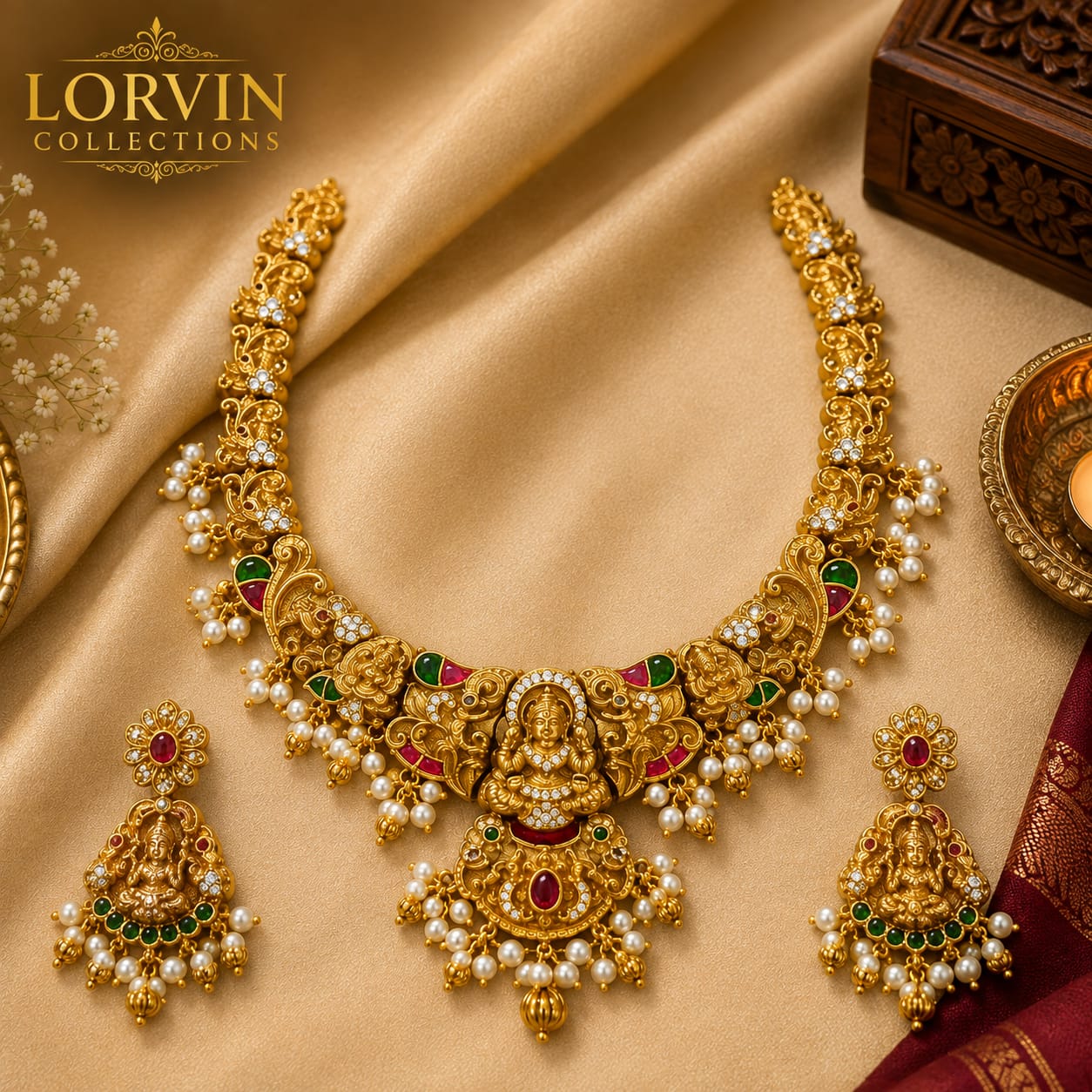 Antique Gold Lakshmi Bridal Choker Set – 825114