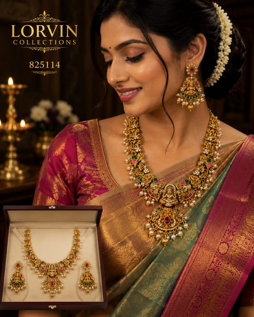 Antique Gold Lakshmi Bridal Choker Set – 825114