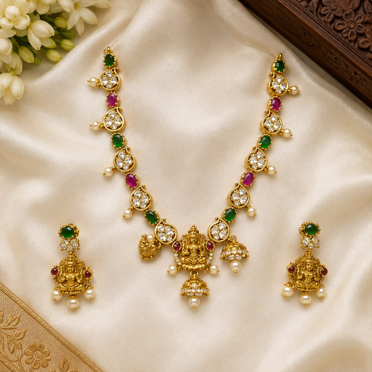 ✨ Divine Lakshmi Temple Necklace Set