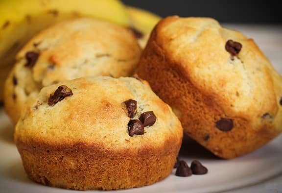 Three banana and chocolate mini muffins