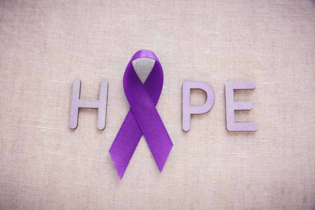 Purple ribbons with HOPE word, Alzheimer's disease, Pancreatic c Alzheimer's