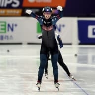 Kristen Santos-Griswold becomes the World Champion in the 1000m at the 2024 World Short Track Championships in Rotterdam, Netherlands US Speedskating Getty Images