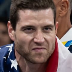 Jimmer Fredette celebrates after winning Gold in Men's 3x3 Basketball at the 2023 Pan American Games in Santiago, Chile.