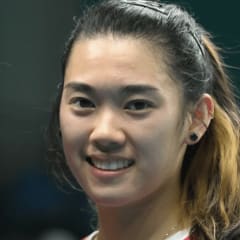 Annie Xu in the badminton competition at the Santiago 2023 Pan American Games October 24, 2023 in Santiago, Chile. Photo by Mark Reis, USOPC.