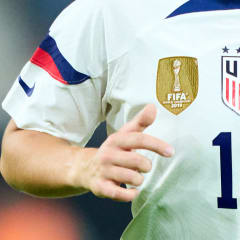 Sam Coffey of USA in action during the Women's International Friendly match between Spain and USA at El Sadar Stadium on October 11, 2022 in Pamplona, Spain.