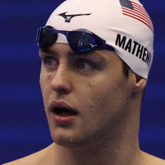 Josh Matheny of Team United States reacts after competing in the Men's 4x100m Medley Relay Heats on day eight of the Fukuoka 2023 World Aquatics Championships at Marine Messe Fukuoka Hall A on July 30, 2023 in Fukuoka, Japan.