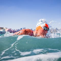 Ivan Puskovitch of Team United States competes in the Men's 5km Final on day six of the Doha 2024 World Aquatics Championships at Doha Port on February 07, 2024 in Doha, Qatar.