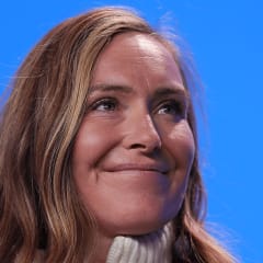 Jamie Anderson looking on during a panel interview at 2025 Team USA Summit.