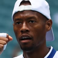 Chris Eubanks of the United States reacts during his men's singles match against Alexander Zverev of Germany during the Miami Open at Hard Rock Stadium on March 25, 2024 in Miami Gardens, Florida