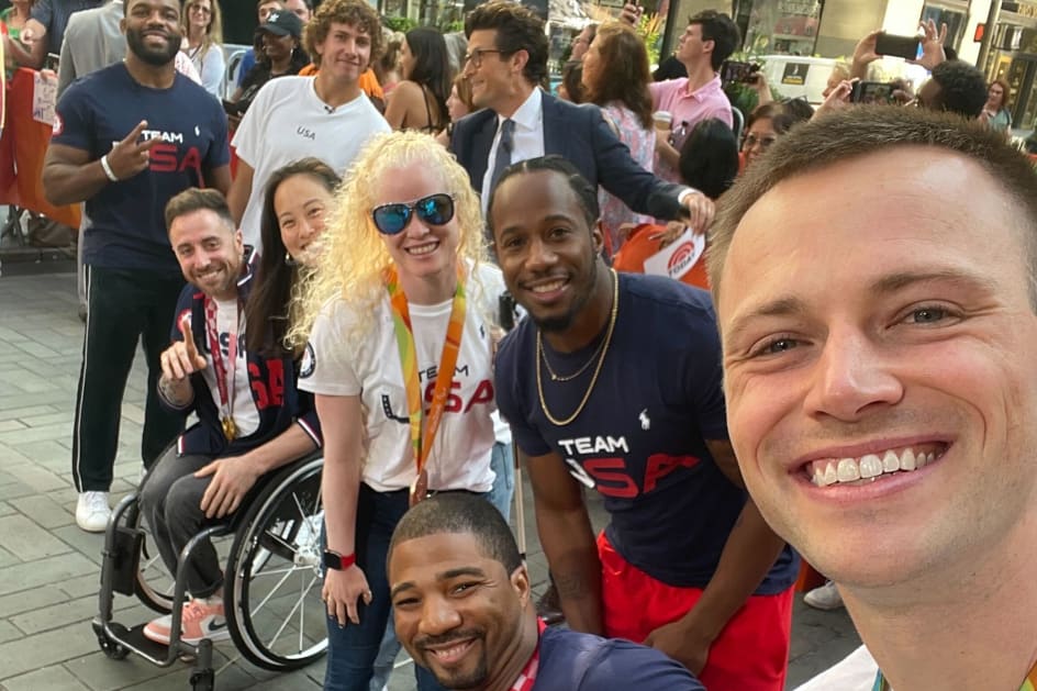 Team USA athletes pose for a selfie at the Today Show in New York on July 26, 2023
