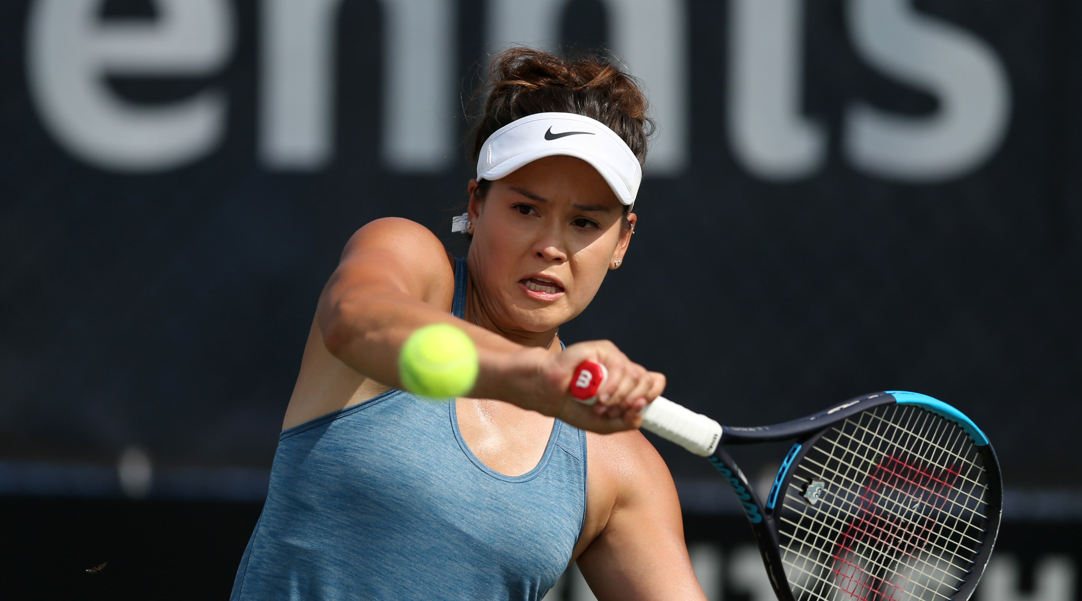 Dana Mathewson of USA during her match against Lucy Shuker of Great Britain on day two of the LTA British Open Wheelchair Tennis Championships at Nottingham Tennis Centre on July 24, 2019 in Nottingham, England.