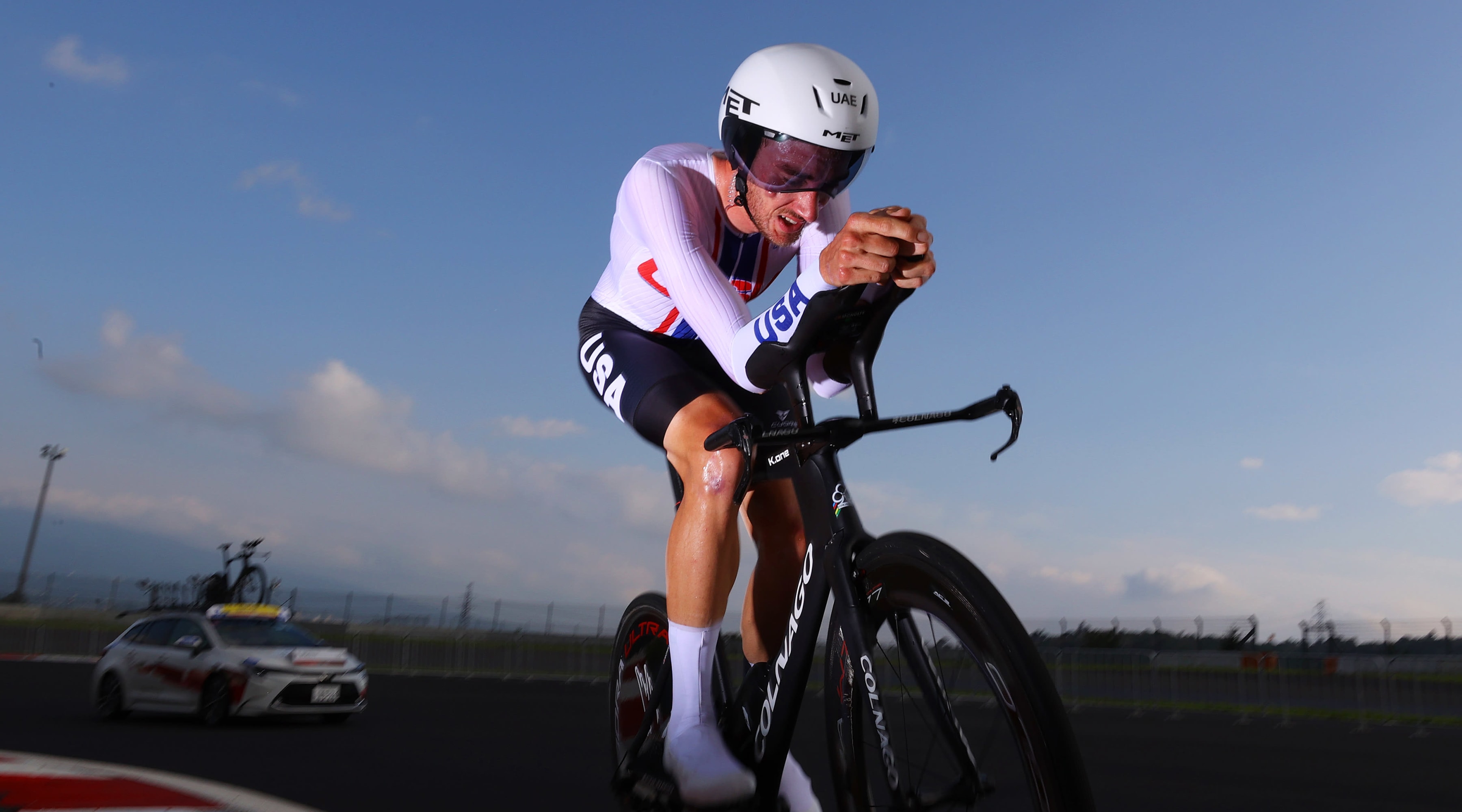 Brandon McNulty of Team United States rides during the Men's Individual time trial on day five of the Tokyo 2020 Olympic Games at Fuji International Speedway on July 28, 2021 in Oyama, Shizuoka, Japan.