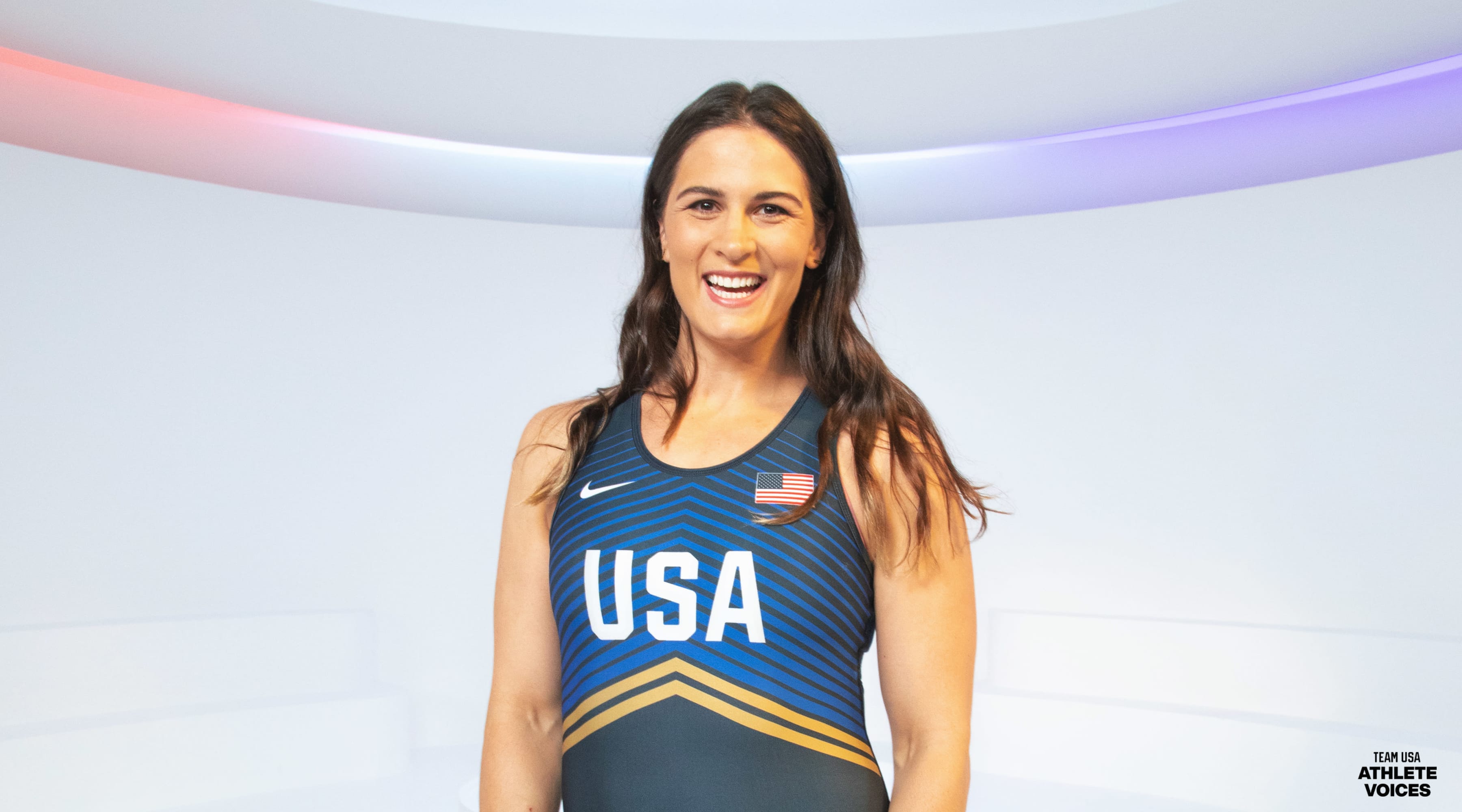 Adeline Gray poses on set at a shoot for Team USA in Los Angeles, California.