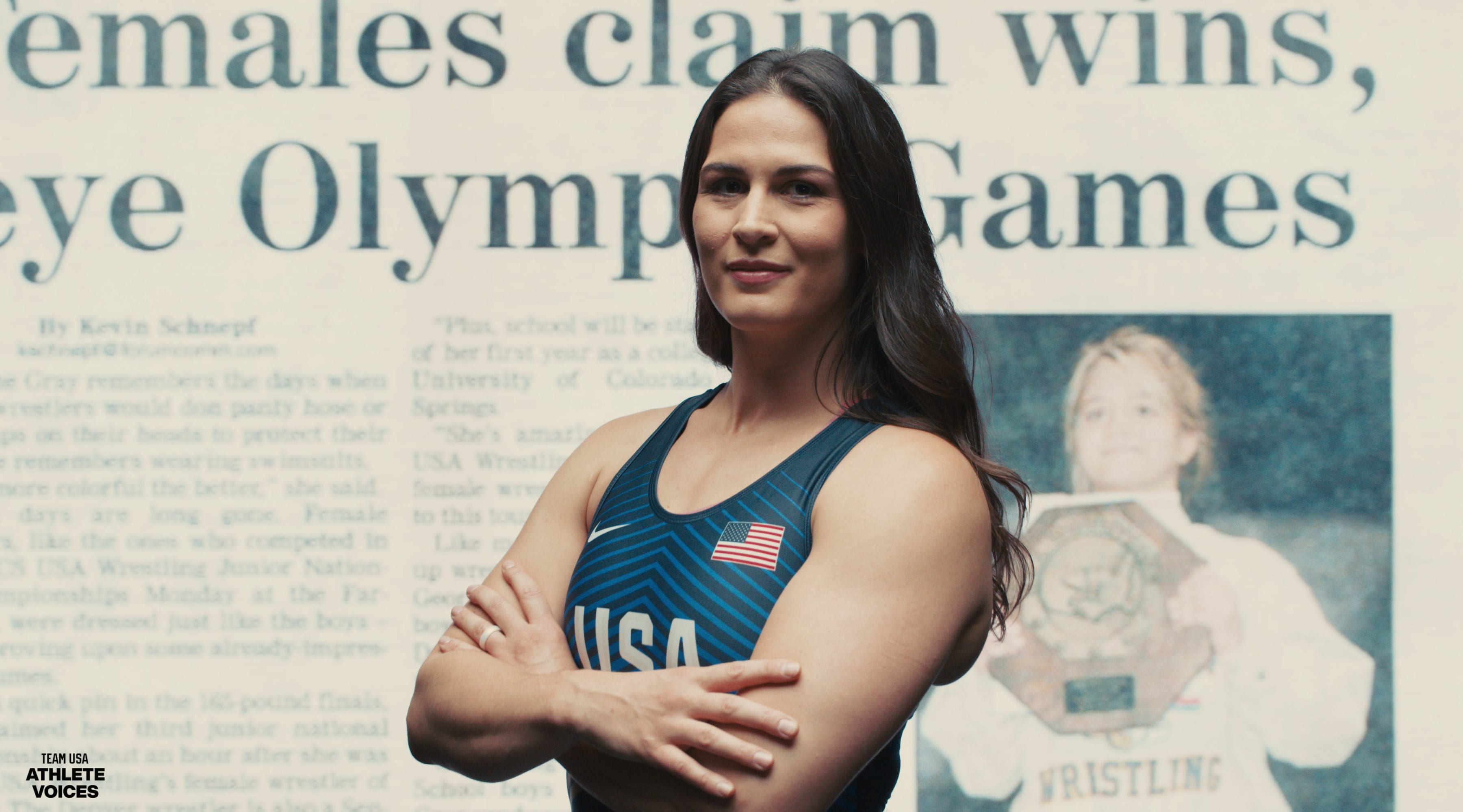 Adeline Gray poses on set at a shoot for Team USA in Los Angeles, California.