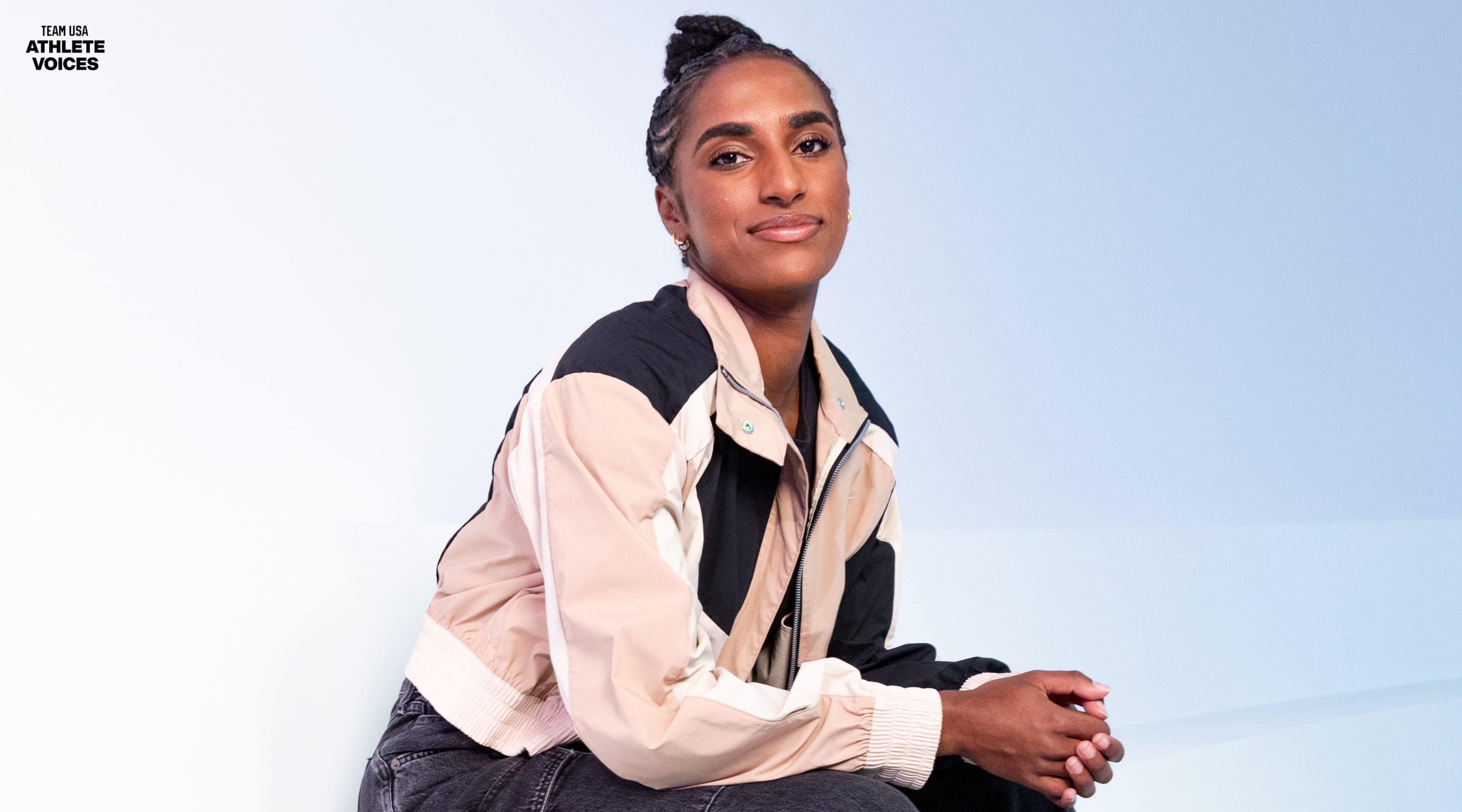 Naomi Girma of USMNT poses on set at a shoot for Team USA in Los Angeles.