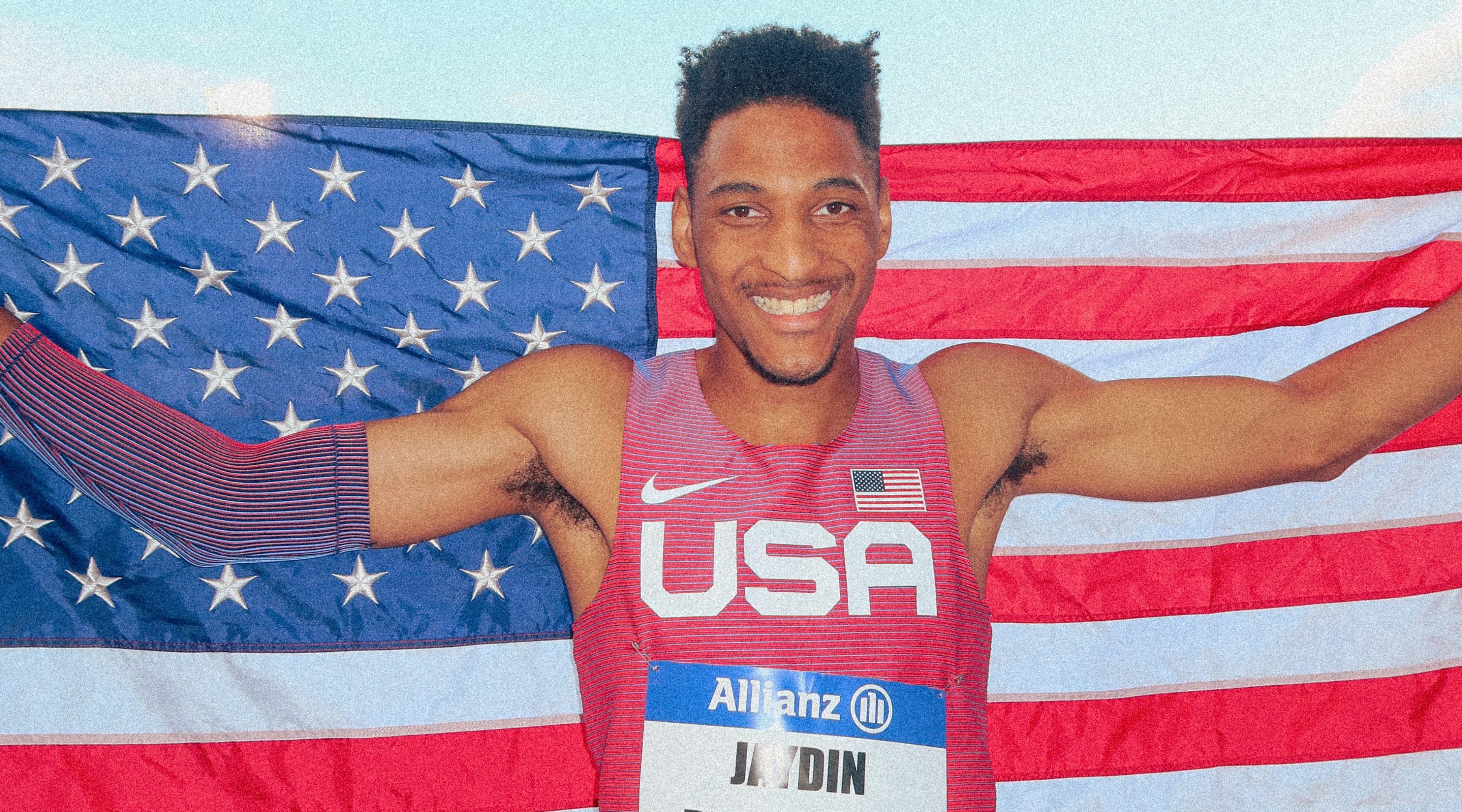 Jaydin Blackwell celebrates with the US Flag