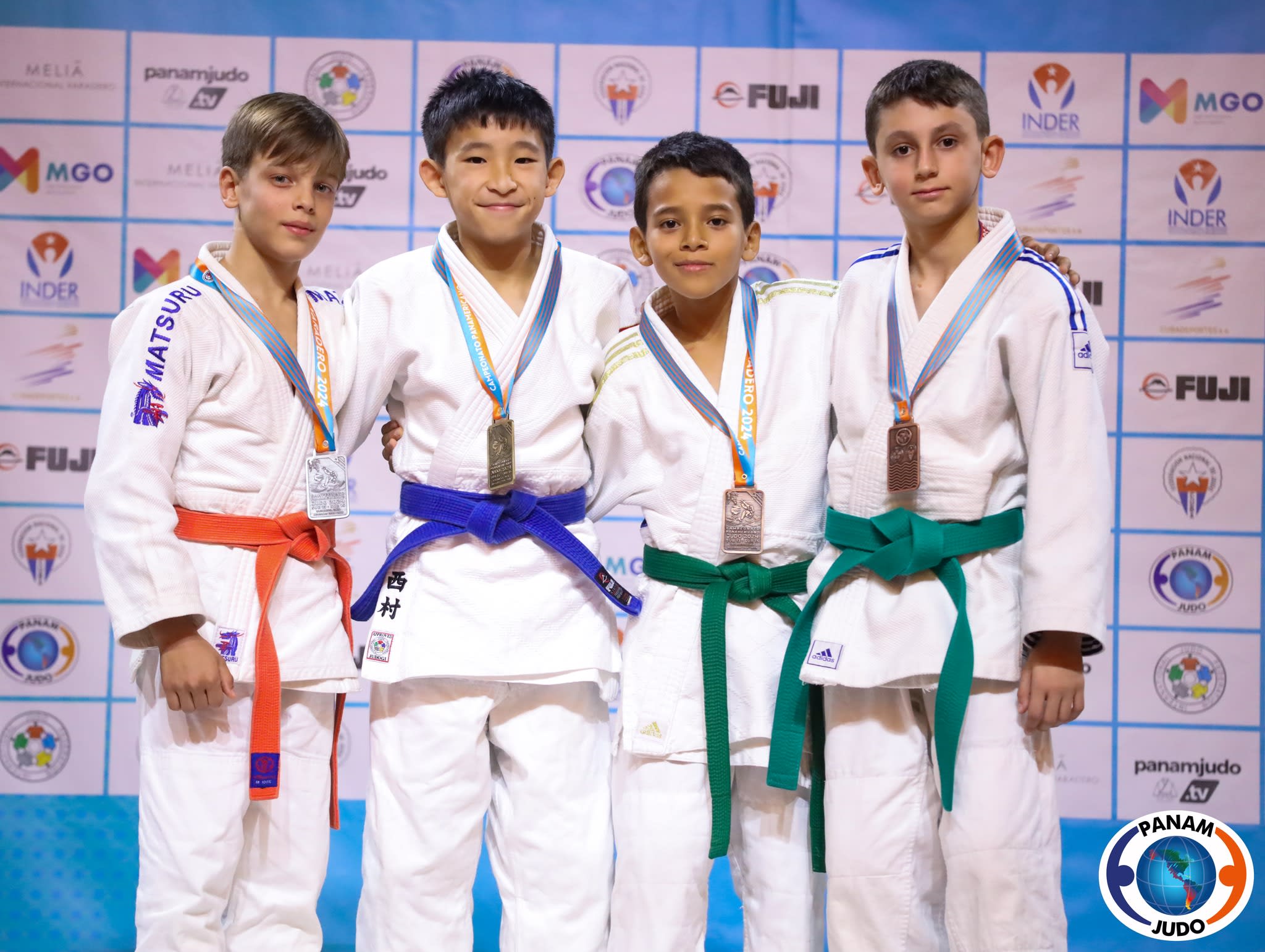 Three Americans reached the podium for the male 31kg division including gold medalist Devin Nishimura (2nd from left), silver medalist Aleksei Kondratev (left) and bronze medalist Alexander Abovyan (right).