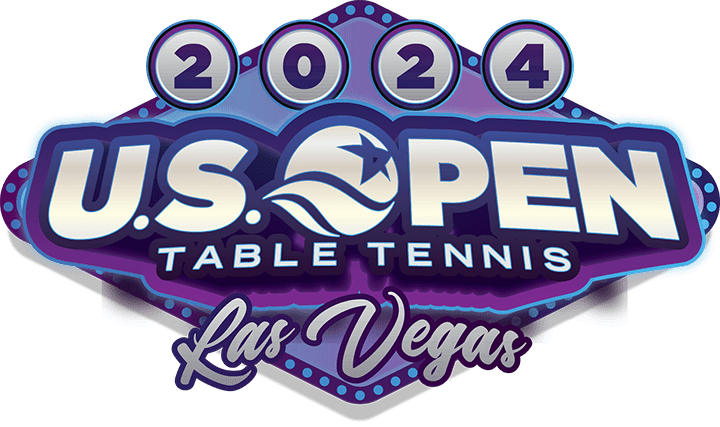 2024 U.S. Open Table Tennis Championships Las Vegas neon sign logo. Dec. 16–21, 2024.