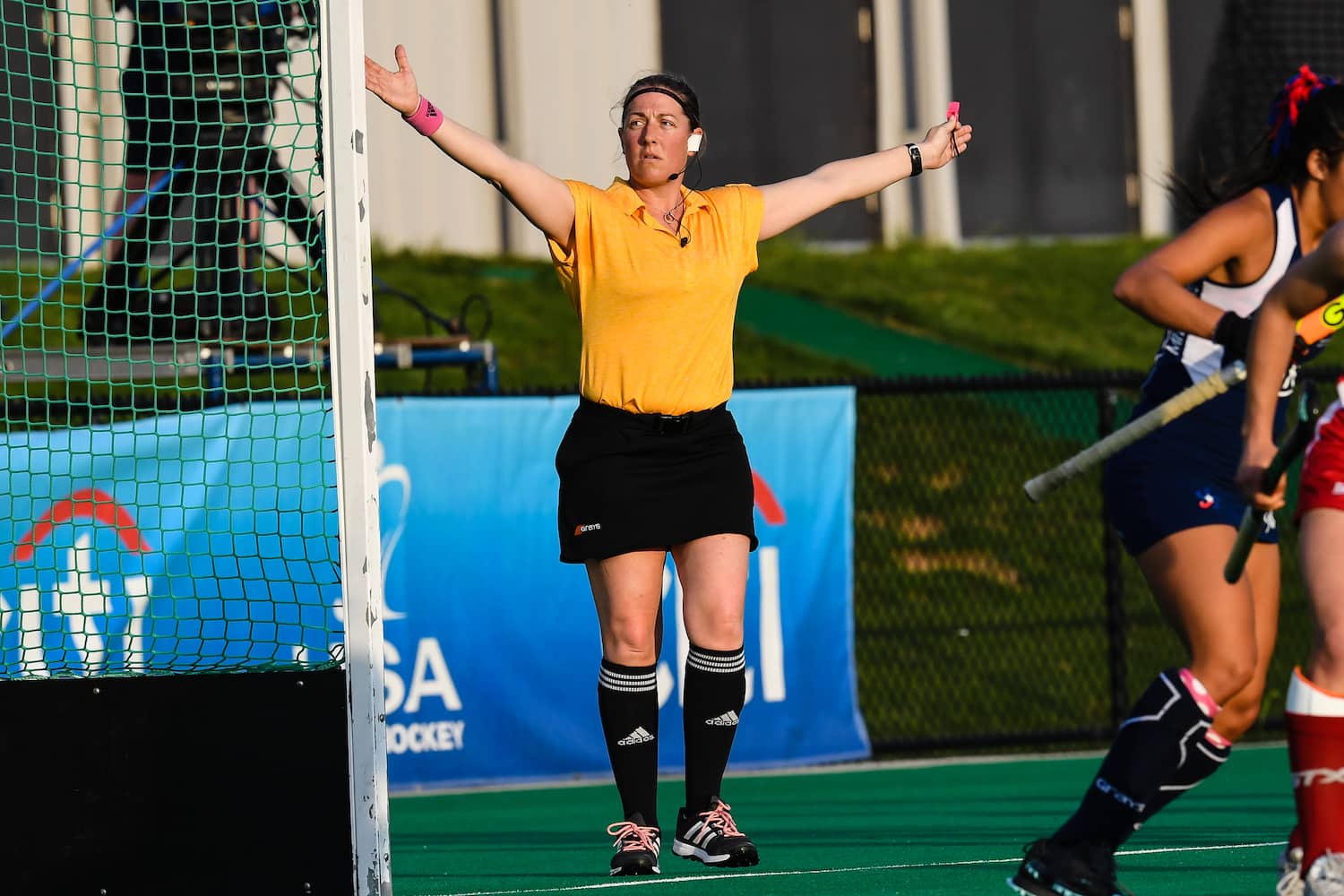 USA Umpire Suzi Sutton officiates a game during the 2018 U.S. Women's National Team against Chile test series in Lancaster, Pennsylvania