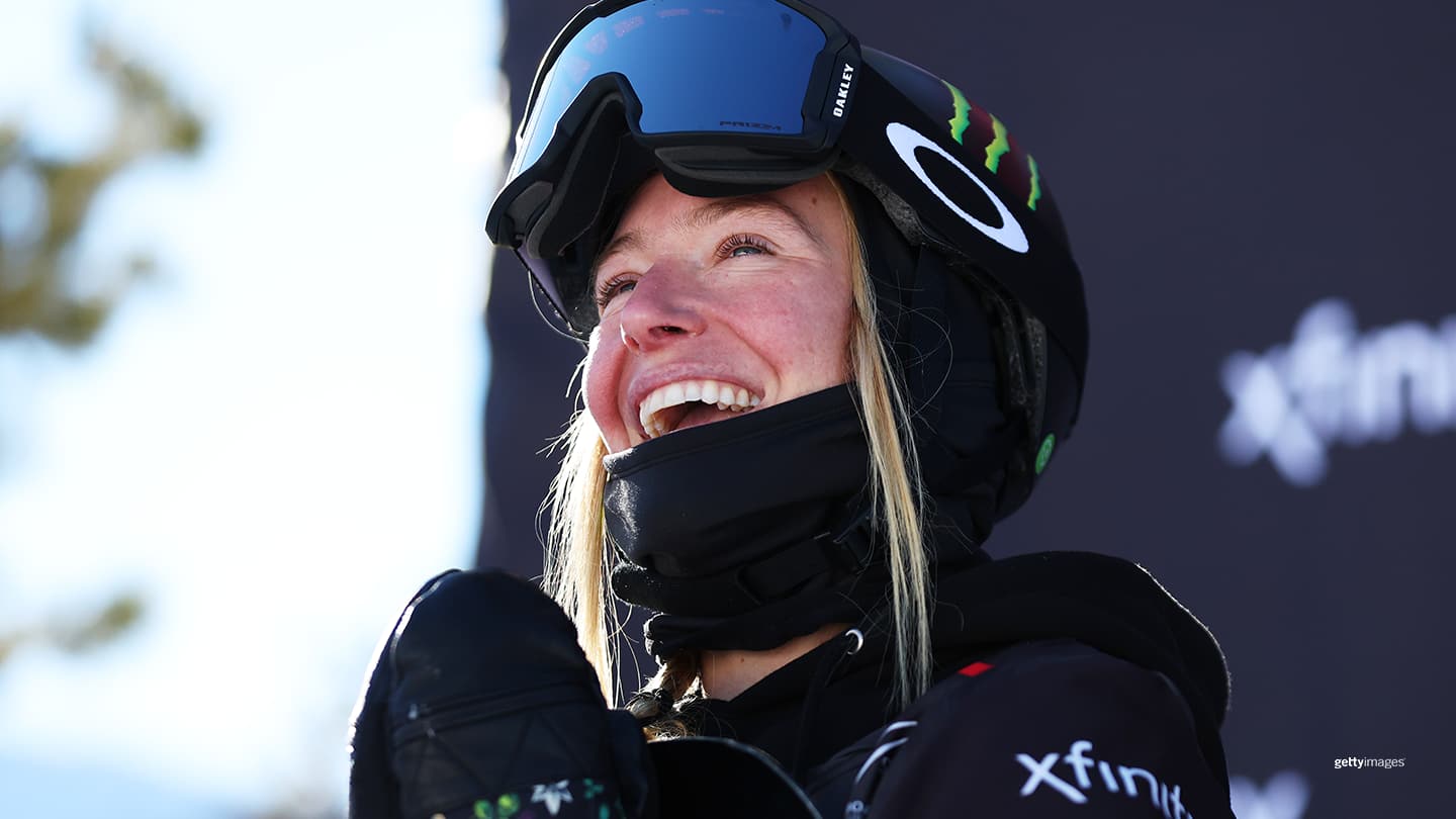 Shaun White of the United States reacts after his first run in the