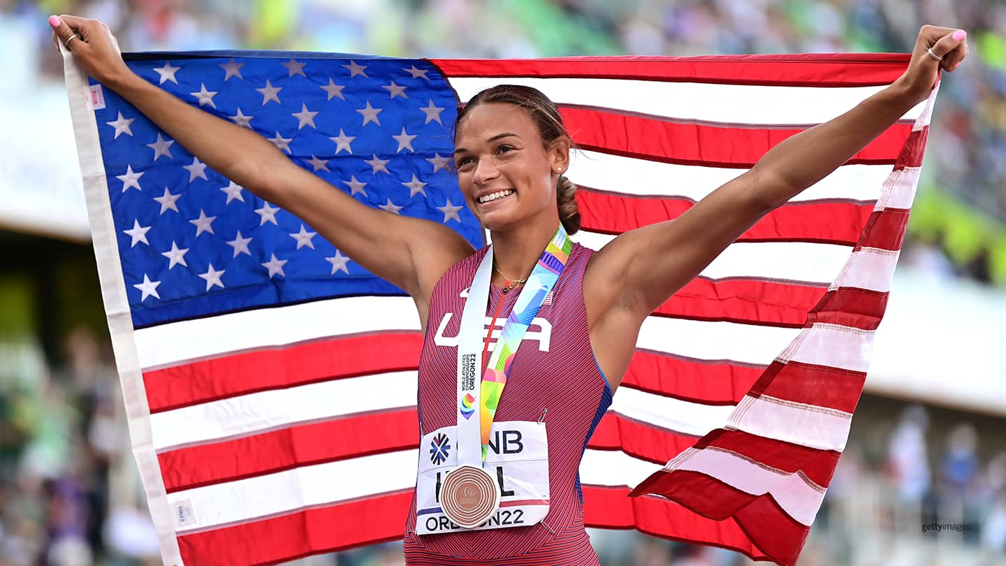 Women's heptathlon: United States' Anna Hall in 3rd place after