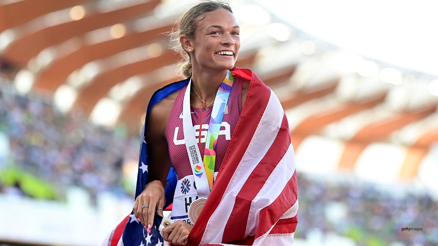 Women's heptathlon: United States' Anna Hall in 3rd place after