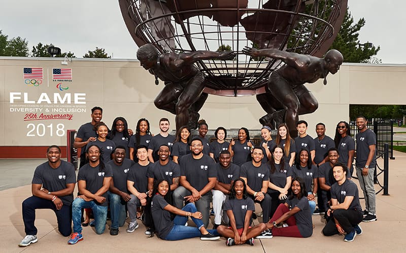 The FLAME class of 2018 poses in front of the Olympic Training Center in Colorado Springs, Colorado.