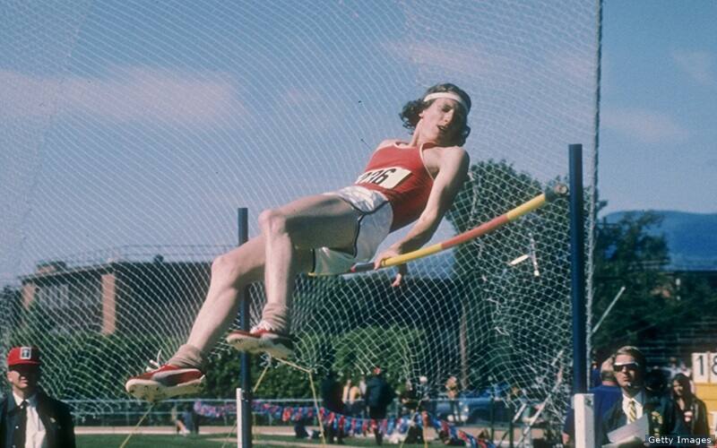 Dick Fosbury clears the bar during a practice jump.