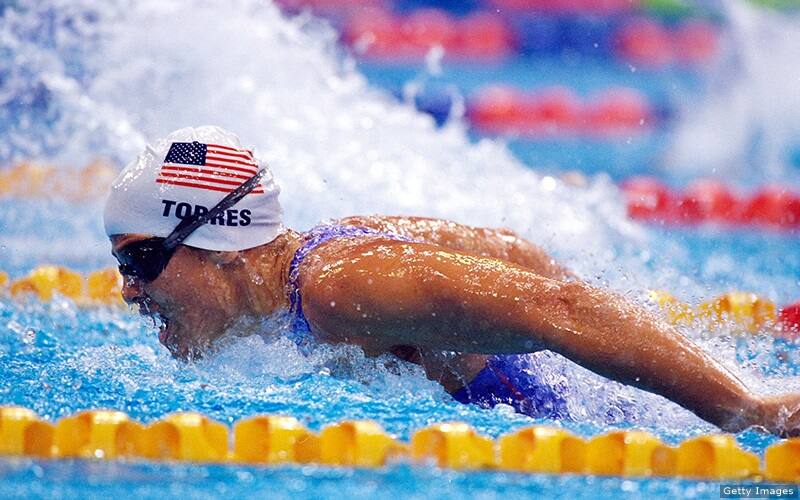 Dara Torres races at the Olympic Games Sydney 2000.