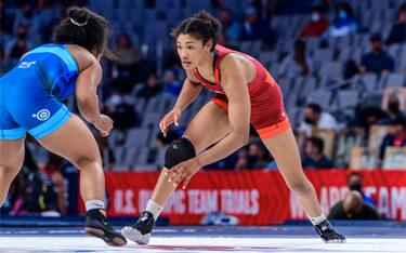 Kennedy Blades in her stance at the U.S. Olympic Team Trials - Wrestling in Fort Worth, Texas