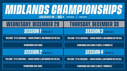 Graphics with 2021 Midlands broadcast schedule on B1G+